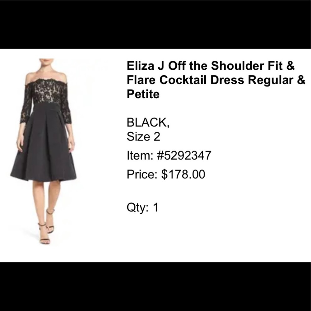 Cocktail Special Occasion Off The Shoulder pockets Black Lace Dress Size 0